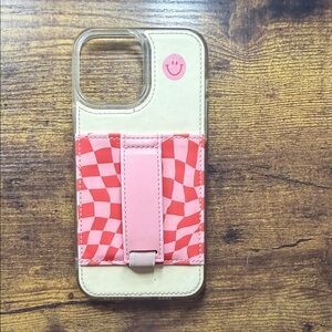 Checkered Pink and Red Phone Case with Strap